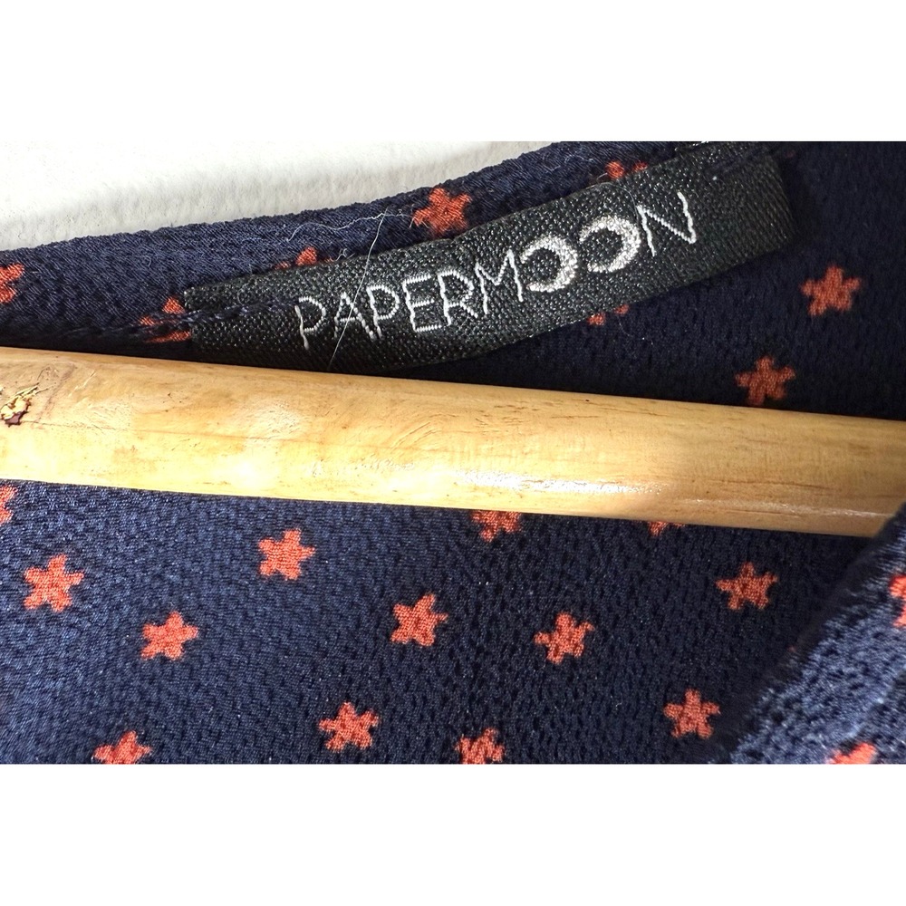 Paper Moon Flutter Short‎ Sleeve Navy Blue Red Stars Keyhole Back Womens XL - Picture 6 of 7